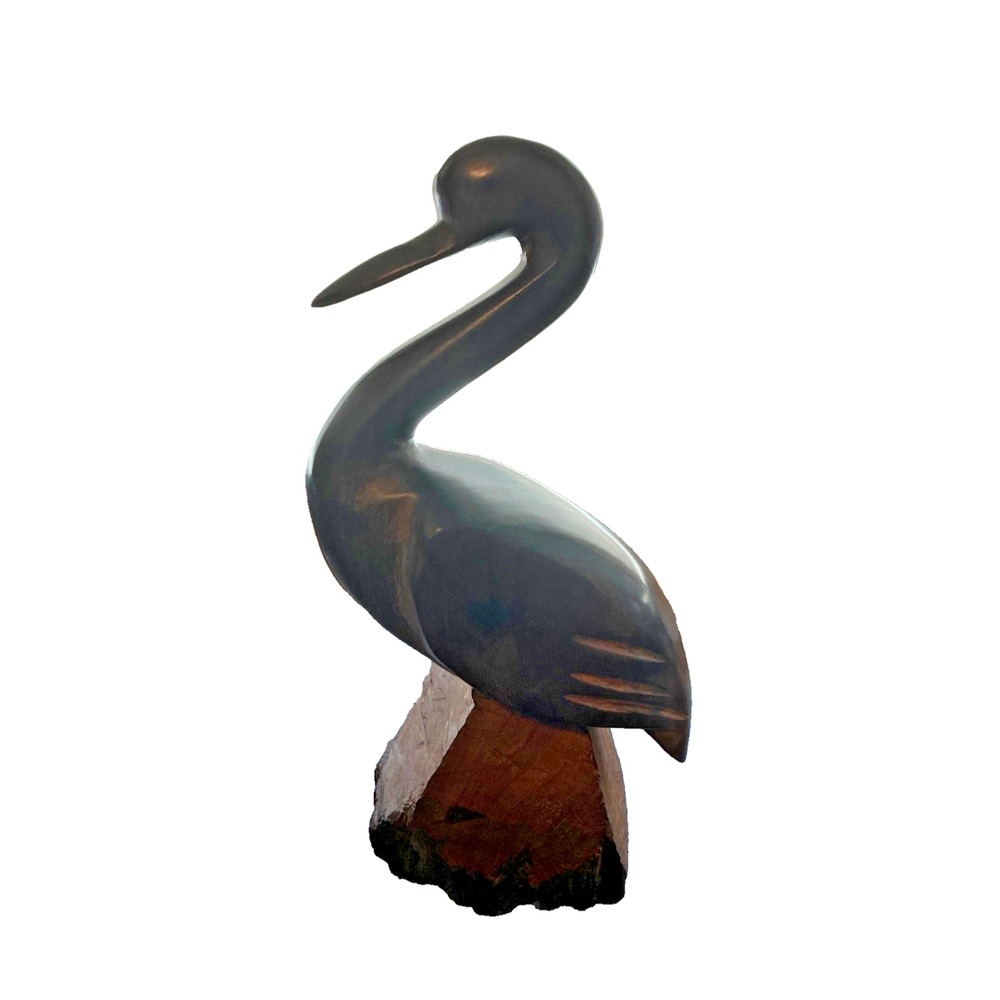 Vintage Hand Carved Pelican Ironwood Sculpture 10" Statue Nautical Sea Beach
